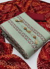 Gray Colour Fancy Designer Casual Wear Pure Cotton Embroidery Worked Dress Material Collection 1004